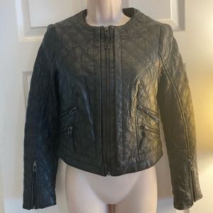 Zara Basic Black Quilted Lambskin Jacket Size S